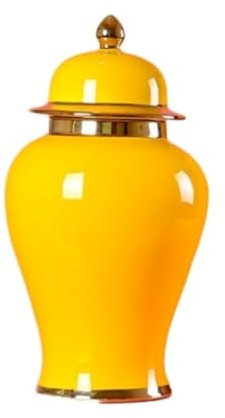 GAOJUNAN Deko Vase Chinesische Keramik-Ingwerglas-Blumenvasen Mit Deckel, Goldene Emaille-Porzellanvase, Tempelgläser, Tee-Vorratsglas Vase mit Deckel(20 * 36cm)