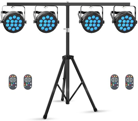 LeLeght 4PCS 84W LED Par Can Lights with Stand and Remote Control, 14 LED RGBW DMX512 Stage Lighting Disco Light for Party DJ Show Bar Halloween Christmas