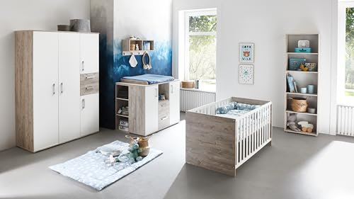 Arthur Berndt Bente Babyzimmer/Drehtürenschrank Wickelkommode Babybett 70 x 140 cm Standregal Wandregal Umbauseiten Wickelkommodenregal / 7-teilig/Made in Germany