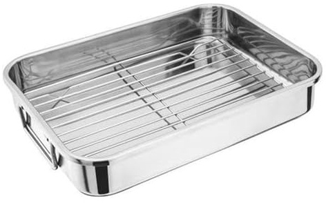 YSAMAX Stainless Steel Rectangular Roasting Pan, Mirrored Finish, Very Strong and Durable, Dishwasher Safe, Quick and Easy Cleanup, Versatile Design