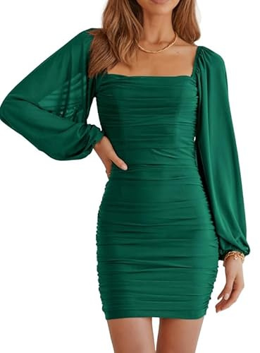 Haibang Vestito Donna Elegante Maniche Lunghe Abiti da Cerimonia con Scollo Quadrato Aderente Mini Abito da Sera Sexy Vestito Tubino per Cocktail Party Ballo Festa Casual Autunno e Inverno