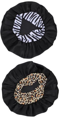 BELLIFFY 2pcs Women Satin Sleeping Hat Wide-Brimmed Silk Turban Sleep Bonnet Hair Care Bonnet Sleep Cap Black