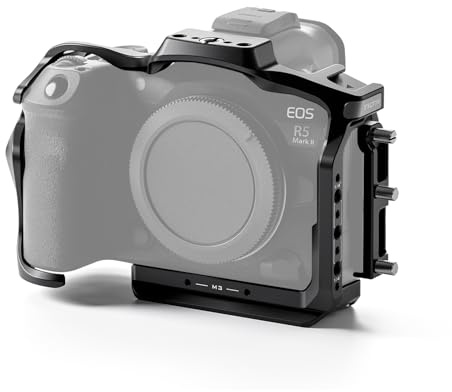 Tilta Gabbia R5 Mark II, gabbia per fotocamera completa compatibile con R5 Mark II con fermacavo, ricevitore cold shoe, filettatura M3, 1/4″-20 e 3/8″-16 - Nero TA-T68-FCC-B