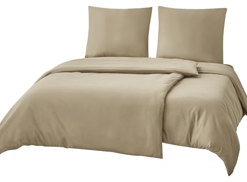 RUIKASI Parure de lit 4 pièces 135 x 200 cm - Kaki - En microfibre polyester - Certifié Oeko-Tex - 2 housses de couette 135 x 200 cm et 2 taies d'oreiller 80 x 80 cm avec fermeture éclair - Doux et