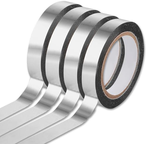 YYTOL Silver Mirror Tape, 4 Rolls Decorative Metallic Mirror Tape 10mm x 50m Silver Foil Metalized Art Graphic Tapes for Crafts Decoration