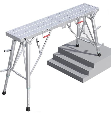 Verstellbare Arbeitsbühne Gerüst Turm für den Bau Heavy Duty Metall Faltbare Leiter für Decke Autowäsche Glasreinigung und Wandmalerei (1,6 m x 0,3 m)