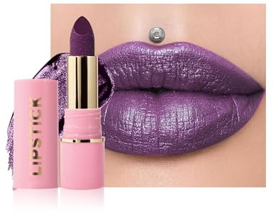 Rossetto Glitter Metallico, Rossetto Viola Lucido Lunga Tenuta, Lucidato Diamante Balsamo Libro Idratante Waterproof, Altamente Pigmentato & Senza Trasferimento, Vegan Trucco per Labbra-07