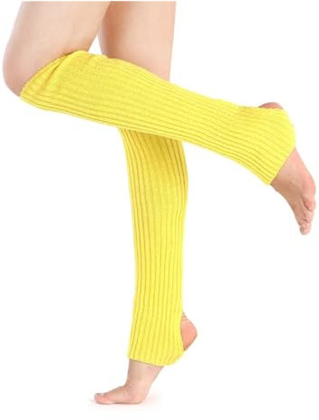 Beinstulpen für Damen, gestrickt, Erwachsene, Latein-Tanz, Beinstulpen, Sport, Beinstulpen, warme Fußbedeckung, Herbst, Winter, Häkelsocken, Stiefelstulpen, gelb, One size