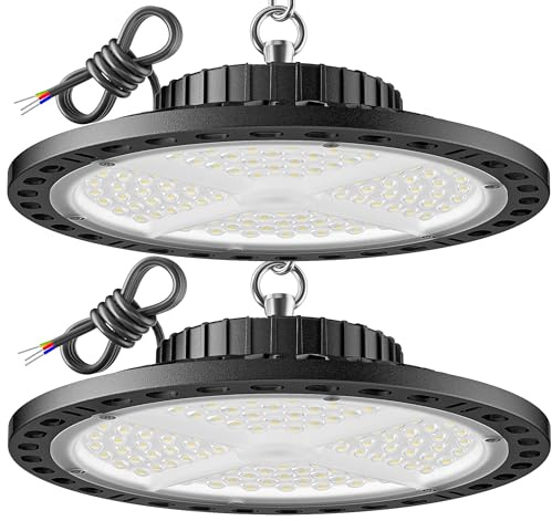 100W UFO LED Lámpara de Alta Bahía,2Pcs 10000LM Focos Led Nave Industrial | 6500K Blanco Frío, IP65 Impermeable High Bay Luces para Techo de Taller, Garaje, Fábrica, Almacenes, Estadio
