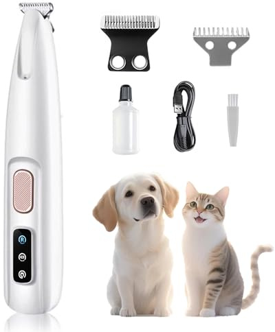 Cofiabby Electric Paw Trimmer for Dogs & Cats - Quiet Rechargeable Clipper with LED Light, 2 Wide Blades, Waterproof for Paws, Ears, Face, Rump - Multifunctional Pet Grooming Tool