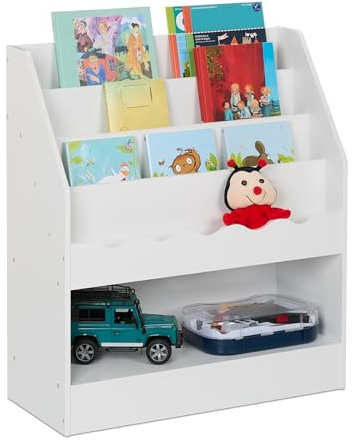 Relaxdays Bücherregal Kinder, HxBxT: 80 x 70 x 30 cm, 5 offene Fächer für Bücher, Kinderbücherregal, Kinderregal, weiß | 5 offene Fächer für Bücher, Kinderbücherregal, Kinderregal