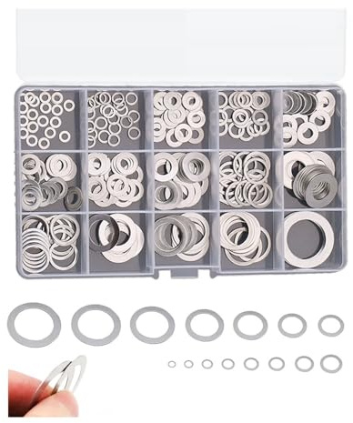 320-teiliges Sortiment an flachen Unterlegscheiben, dünne Dichtung aus Edelstahl 304, 0,5/0,8/1 mm Dicke, 15 verschiedene Größen, M3–M20, Unterlegscheiben für Bolzenschrauben(0.5mm Thickness Kit)