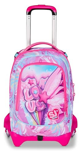 SJ GANG STYLE JAM GANG Schultrolley Jack mit 3 Rädern, Plushy Rabbit, Fuchsia, 3 in 1, Dreifach-Rucksack mit abnehmbarem Wagen, 33 l, Rucksack für die Grundschule, Rucksack für Mädchen