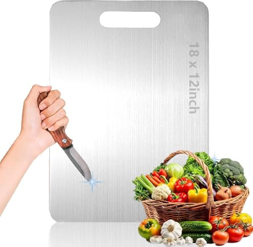 Stainless Steel Cutting Board, Double Sided Titanium Alloy Cutting Boards for Kitchen Meat Vegetables & Fruits Chopping Board Easy to Clean(Extra Large - 18 L x 11.8 W)