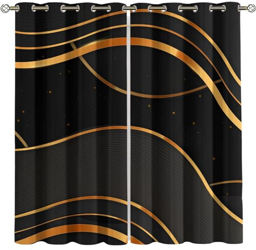 Cortinas Salon Modernas 2 Piezas Opacas Mármol Negro Dorado De Lujo Ligero Y Minimalista Moderno Estampadas 264X214Cm Cortinas Termicas Aislantes Frio Y Calor Dormitorio Juvenil Infantil Habitacion