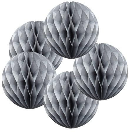 SrchJoy Waben-Papierbälle, Party-Dekorationen, 5 Stück, Seiden-Pompons, Blumenkugel, Girlande, Geburtstag, Babyparty, Hochzeit, Party, Dekoration (grau, 5 Stück, 15 cm)