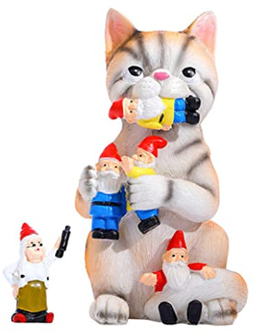 Garden Cat Eating Gnomes Statues Funny Cat Statue Art Yard Decorations Garden Ornaments Gift, Statues