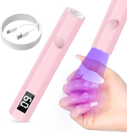 mlogiroa Luce UV portatile UV per unghie, 3 W, lampada LED portatile con 2 impostazioni di timer, 20/60 secondi, per smalto gel, casa, salone fai da te, da donna, rosa