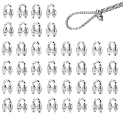 UCFBWO 40 Stück Drahtseilklemme 4mm Seilklemmen 304 U Bolzen Edelstahl Seilklemme Drahtseilklemmen Bügelseilklemme für Stahlkabel Stahldraht Drahtseil Wäscheleine
