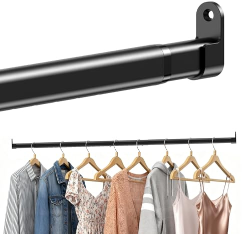 Poskena Schwarz Kleiderstange Schrank,Teleskop Klemmstange Oval 43-131cm | 25mm Kleiderstange Wandmontage, Garderobenstange Schrank Innen, Teleskopstange mit Metallhalterungen