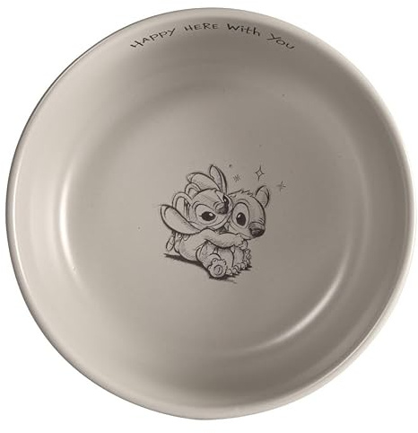 Fyrklövern Stitch & Angel Schale Disney, 15 cm, Steinzeug, Spülmaschinenfest, Seidenmatte Glasur, inkl. Geschenkbox, Grau