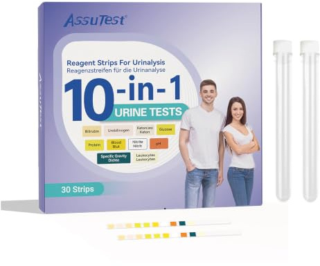 30 x Urin Teststreifen Schnelles Testen, 10 in1 urinstix mit 10-Parameter-Harnteststreifen, Testkit für Bilirubin, Urobilinogen, Keton, Glukose, Protein, Blut, Nitrit, pH, Dichte, Leukozyten