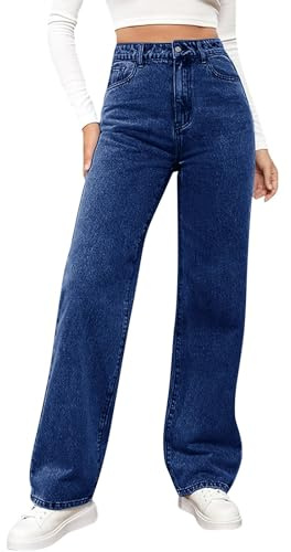 Richymfa Vaqueros Baggy Mujer Cintura Alta de Pierna Recta Pantalones Denim Anchos Elegantes Jeans Elásticos con Bolsillos Curvy Pantalones Casual Tallas Grandes Pants para Vacaciones, Oficina, Casa O