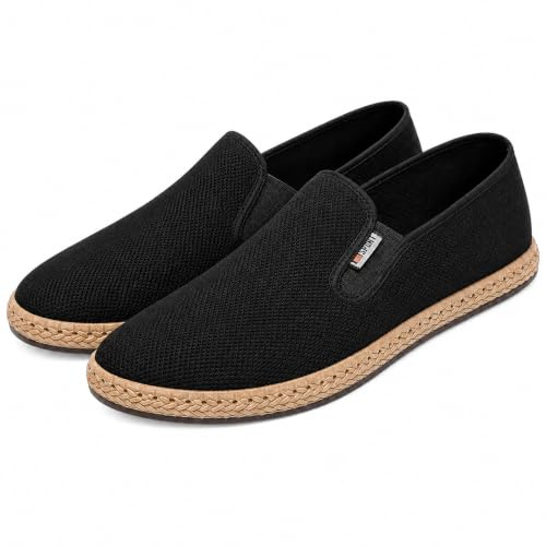 Mocasines Casuales para Hombre, Zapatos Ultra cómodos de Lona Transpirables sin Cordones con Puntera Ancha Zapatos de Ocio fáciles de Usar Black Size 38
