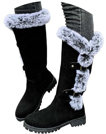 Bottes hautes pour femme - Bottes d'hiver 2025 - Doublées en fausse fourrure épaisse - Chaudes avec fermeture éclair - Imperméables - Antidérapantes - Doublées en fourrure - Légères - Chaussures de