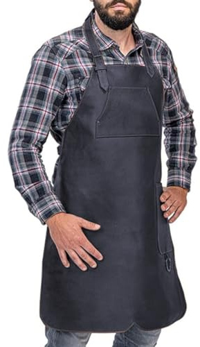 KUWHSIOP Tablier De Travail Robuste en Cuir Pu, Bretelles RéGlables, Résistant à L'Eau, Qualité Supérieure, IdéAl Pour Le Barbecue, La Boucherie Et La Cuisine,Noir,One Size