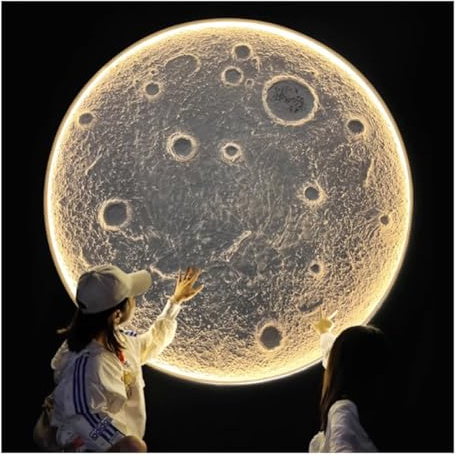 GRRICEPL Applique Da Parete Grande A Forma Di Luna, Decorazione Tridimensionale A Rilievo A Forma Di Luna, Moderna Lampada Da Parete A LED Dimmerabile Con Telecomando(50 cm)