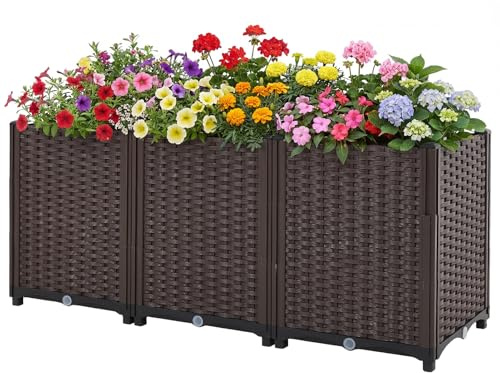 Warmiehomy Elevated Raised Garden Bed 200L, 120x40x52cm Polypropylene Raised Planter Bed, Large Planters Box for Growing Outdoor Plants, Vegetables, Flowers and Herbs, Brown