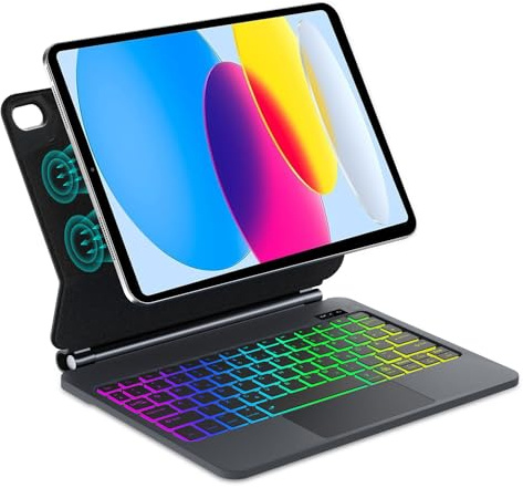FOGARI Per iPad A16 11 Gen 2025 11 e iPad 10 Gen 2022 10.9 Magic Keyboard | Retroilluminazione a 7 Colori Cover Tastiera Wireless Portatile con Supporto Flottante e Trackpad per Ufficio/Studio, Nero