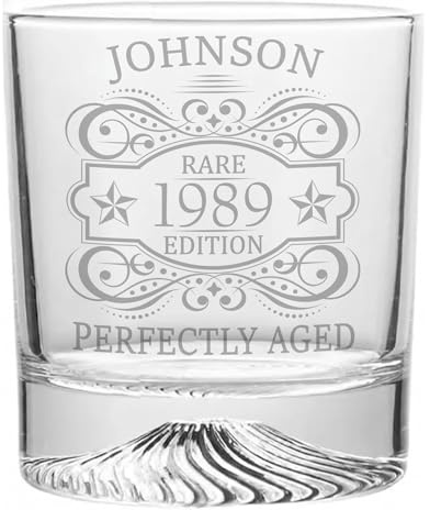 EKAM Personalised Birthday Gifts for Men, Customised Vintage Whiskey Glass Engraved with Date and Name, Customied Birthday Gifts Ideas for Him,Husband,Dad