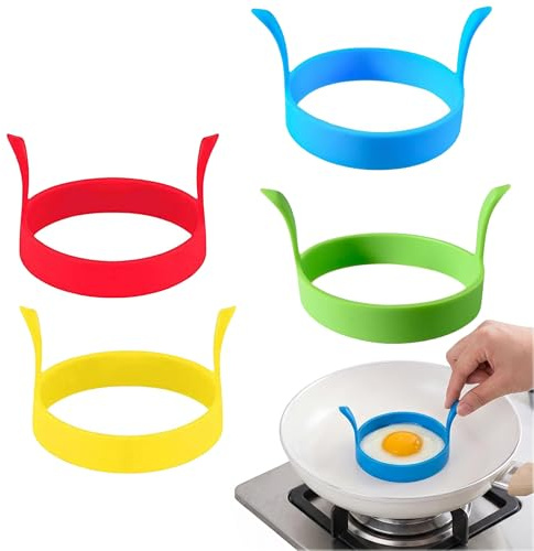4 Pcs Silicone Egg Rings for Frying,Fried Egg Ring Set,Pancake Mould,Eggs Cooking Rings Heat,Eggs Shaper for Frying Pan,Non Stick,Resistant Pancake Ring,Durable Perfect for Saucepan,Pancakes,Breakfast