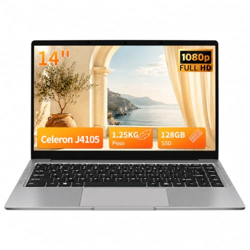 LONGEVINCE PC Portatile 14 Pollici, Notebook Full HD 1920x1080, Celeron J4105, Win11 pro, Computer Portatile Leggero e Sottile, Tastiera Italiana, Mini HDMI, Mouse Wireless (Grigio, 8GB+128GB)