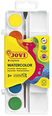 Jovi Wasserfarbkasten, 6 Wasserfarben mit Pinsel und Mischpalette, 1 stück (1er Pack), sortiert