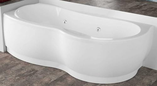 Vasca Bagno Idromassaggio Angolare Angolo Curva Asimmetrica Rettangolare Novellini Venus Hydro 180x80 H55 cm 200 LT Colonna Sinistra Pannello Frontale Whirlpool Telecomando Telaio Bianco Lucido