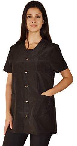Ladybird Line 530 Women’s Pro Salon Stylish Jacket, V Neck, Snap Button Front, Pleated Back Detailing, Water, Hair, and Bleach Resistant, Ideal for Pet Groomers and Hair Stylists, Size M