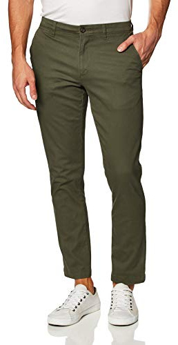 Amazon Essentials Pantaloni Chino Elasticizzati Casual vestibilità Aderente Uomo, Verde Oliva, 38W / 32L