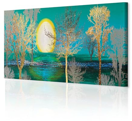 decomonkey Bilder Abstrakt 120x40 cm 1 Teilig Leinwandbilder Bild auf Leinwand Vlies Wandbild Kunstdruck Wanddeko Wand Wohnzimmer Wanddekoration Deko Baum grün