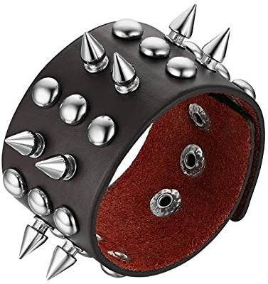 JewelryWe Schmuck Herren Breit Lederarmband Punk Rock Ahle Taper Nieten Leder Armband Armreif Manschette Biker Armband Verstellbar Schwarz/Braun