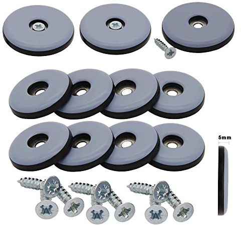 Goodway 16 feltrini rotondi in teflon per mobili, Ø 38 mm (rotondi), spessore 5 mm, con viti 3,5 mm x 20 mm, rivestimento in PTFE, cuscinetti in teflon, cuscinetti per mobili, pattini per sedie