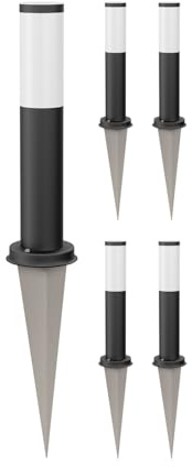 ledscom.de 5x Pollerleuchte PORU schwarz mit Erdspieß für außen, Edelstahl, rund, 38,5cm, E27 Fassung