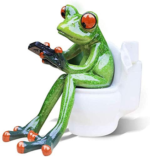 Lustige Froschfigur Kreative Frosch Dekofiguren Tier Figur Skulptur Zierfigur für Büro Haus Dekoration (Frosch auf Toilette)
