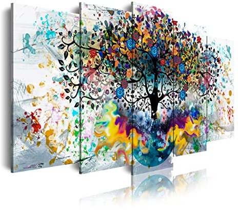 DekoArte 562 - Impression Sur Toile Moderne 5 Pièces 150x80 cm | Toile décorative pour votre salon ou votre chambre | Couleurs d'arbres sur fond blanc