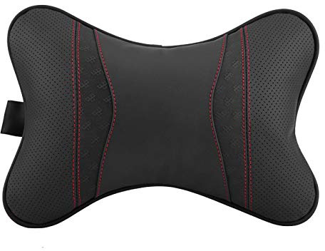 Tbest Auto Nackenkissen, Leder Kopfstütze Sitz Kopf Halslehne Kissen Komfortable weiche Kissenauflage Unterstützung für Reisen Auto& Home(schwarz)