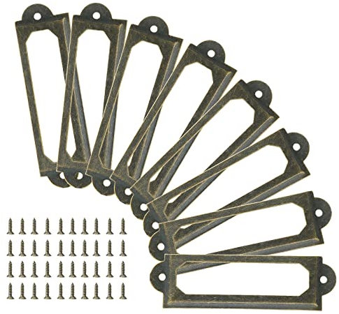 Piutouyar 40 Stück antike Etikettenhalter 60 mm x 17 mm Metall Namenskartenrahmen für Bibliothek Schublade Tags Büro Schrank Regale mit Schrauben (Bronze)