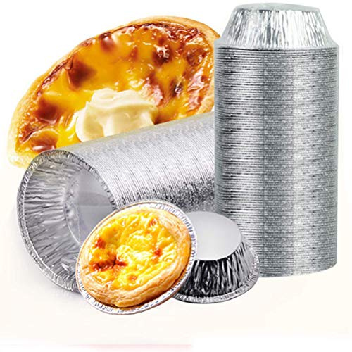 Lot de 100 moules à tartelettes ronds jetables en aluminium de 7 cm pour gâteaux, pâtisseries, puddings