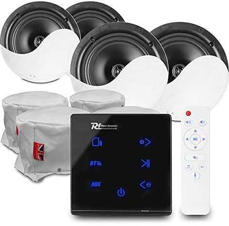 Power Dynamics Bluetooth Ceiling Speaker System with A100B In-Wall Amplifier, 4x NCSS5 Ceiling Speakers & Fire Hoods - Complete Audio Installation Package for Home Sound Systems